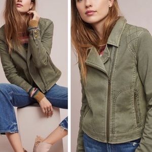 Anthropologie Green Moto Jacket in Olive Army Green in size Small.